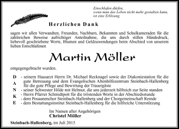 Traueranzeige von Martin Möller von Südthüringer Presse