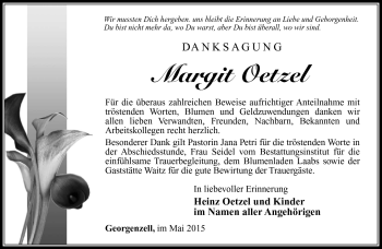 Traueranzeige von Margit Oetzel von Südthüringer Presse