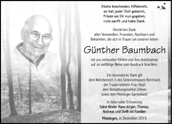 Traueranzeige von Günther Baumbach von Südthüringer Presse
