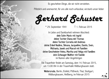Traueranzeige von Gerhard Schuster von Südthüringer Presse