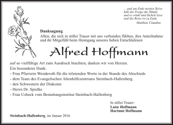 Traueranzeige von Alfred Hoffmann von Südthüringer Presse