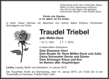 Traueranzeige von Traudel Triebel von 80025