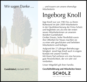 Traueranzeige von Ingeborg Knoll von Neue Presse Coburg