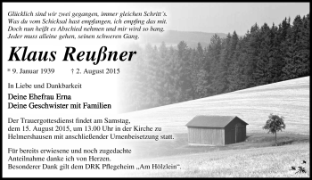 Traueranzeige von Klaus Reußner von Südthüringer Presse