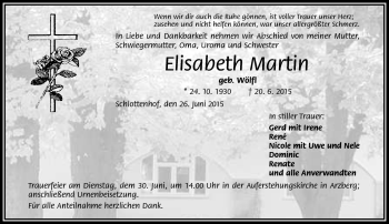 Traueranzeige von Elisabeth Martin von Frankenpost
