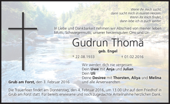Traueranzeige von Gudrun Thomä von Neue Presse Coburg