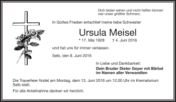 Traueranzeige von Ursula Meisel von Frankenpost