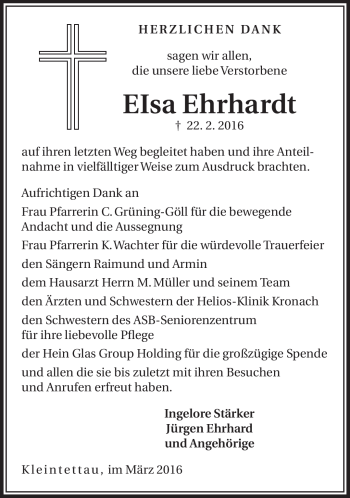 Traueranzeige von Elsa Ehrhardt von Neue Presse Coburg