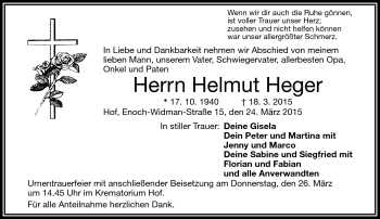 Traueranzeige von Helmut Heger von Frankenpost