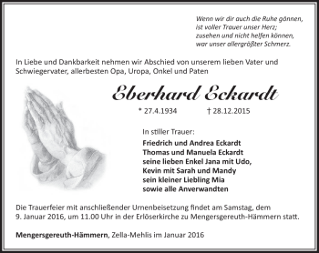 Traueranzeige von Eberhard Eckardt von Südthüringer Presse