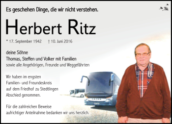 Traueranzeige von Herbert Ritz von Südthüringer Presse