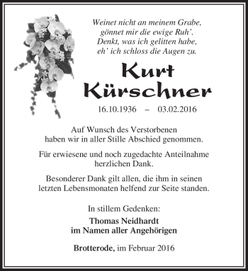 Traueranzeige von Kurt Kürschner von Südthüringer Presse