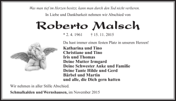 Traueranzeige von Roberto Malsch von Südthüringer Presse