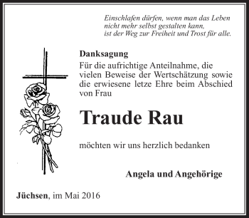 Traueranzeige von Traude Rau von Südthüringer Presse