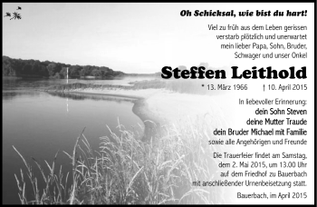 Traueranzeige von Steffen Leithold von Südthüringer Presse