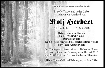 Traueranzeige von Rolf Herbert von Südthüringer Presse