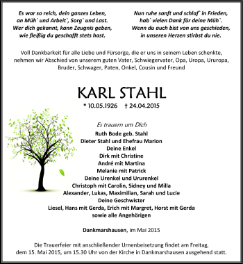 Traueranzeige von Karl Stahl von Südthüringer Presse