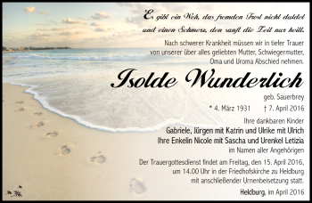 Traueranzeige von Isolde Wunderlich von Südthüringer Presse