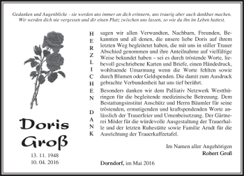 Traueranzeige von Doris Groß von Südthüringer Presse