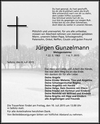 Traueranzeige von Jürgen Gunzelmann von Frankenpost
