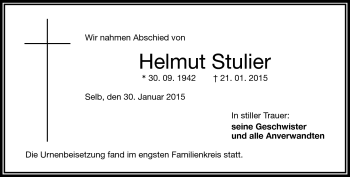 Traueranzeige von Helmut Stulier von Frankenpost