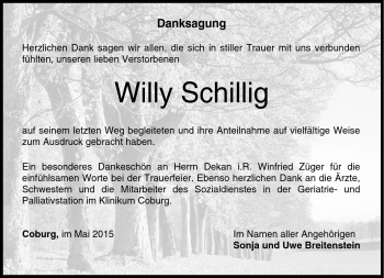 Traueranzeige von Willy Schillig von Neue Presse Coburg