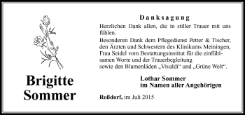 Traueranzeige von Brigitte Sommer von Südthüringer Presse