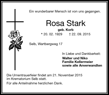 Traueranzeige von Rosa Stark von Frankenpost