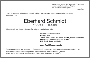 Traueranzeige von Eberhard Schmidt von Frankenpost