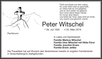 Traueranzeige von Peter Witschel von Frankenpost