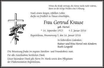 Traueranzeige von Gertrud Krause von Frankenpost