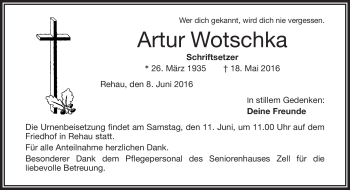 Traueranzeige von Artur Wrotschka von Frankenpost