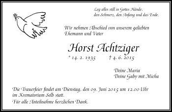 Traueranzeige von Horst Achtziger von Frankenpost