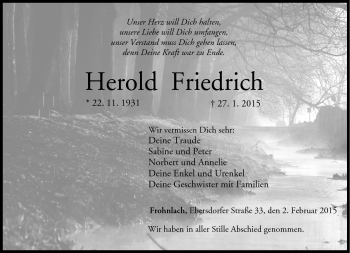 Traueranzeige von Herold Friedrich von Neue Presse Coburg