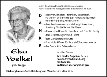 Traueranzeige von Elsa Voelkel von Südthüringer Presse