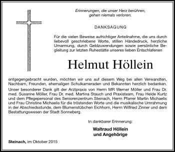 Traueranzeige von Helmut Höllein von Südthüringer Presse