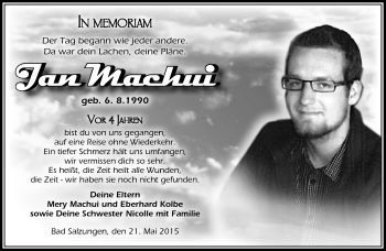 Traueranzeige von Jan Machui von Südthüringer Presse
