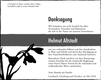 Traueranzeige von Helmut Altstadt von Südthüringer Presse
