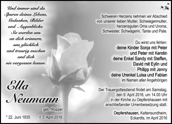 Traueranzeige von Ella Neumann von Südthüringer Presse