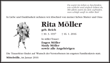 Traueranzeige von Rita Möller von Südthüringer Presse