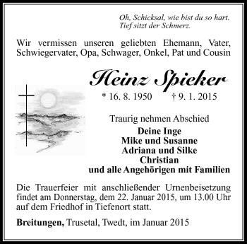 Traueranzeige von Heinz Spieker von Südthüringer Presse