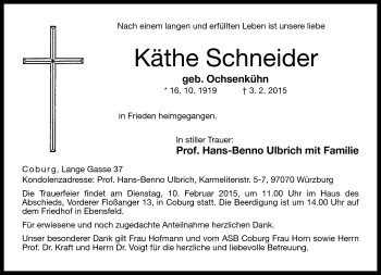Traueranzeige von Käthe Schneider von Neue Presse Coburg