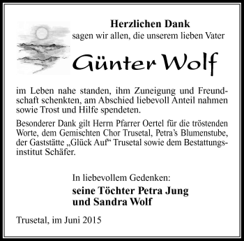 Traueranzeige von Günter Wolf von Südthüringer Presse