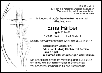 Traueranzeige von Erna Färber von Frankenpost
