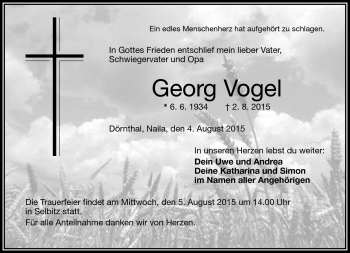 Traueranzeige von Georg Vogel von Frankenpost