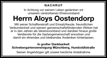 Traueranzeige von Aloys Oostendorf von Frankenpost