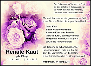 Traueranzeige von Renate Kaut von Südthüringer Presse