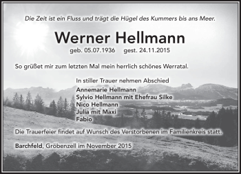 Traueranzeige von Werner Hellmann von Südthüringer Presse
