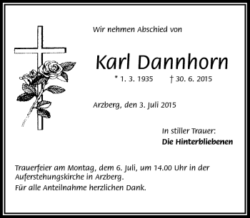 Traueranzeige von Karl Dannhorn von Frankenpost