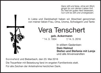 Traueranzeige von Vera Tenschert von Neue Presse Coburg